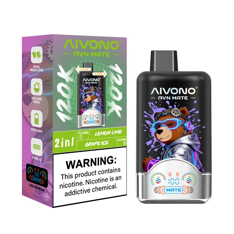 AIVONO AVN MATE 120K Puffs 2-in-1 Disposable Vape LED Display Fast Recharge