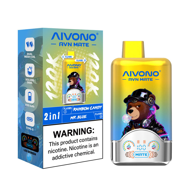 AIVONO AVN MATE 120K Puffs 2-in-1 Disposable Vape LED Display Fast Recharge